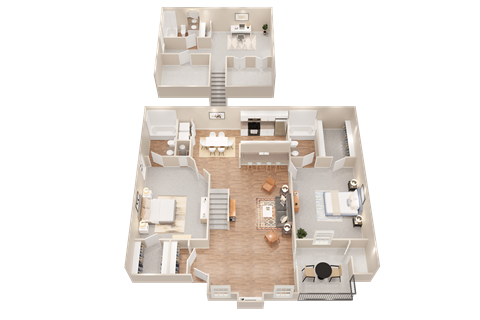a 3d floor plan of a home with a bedroom and living room